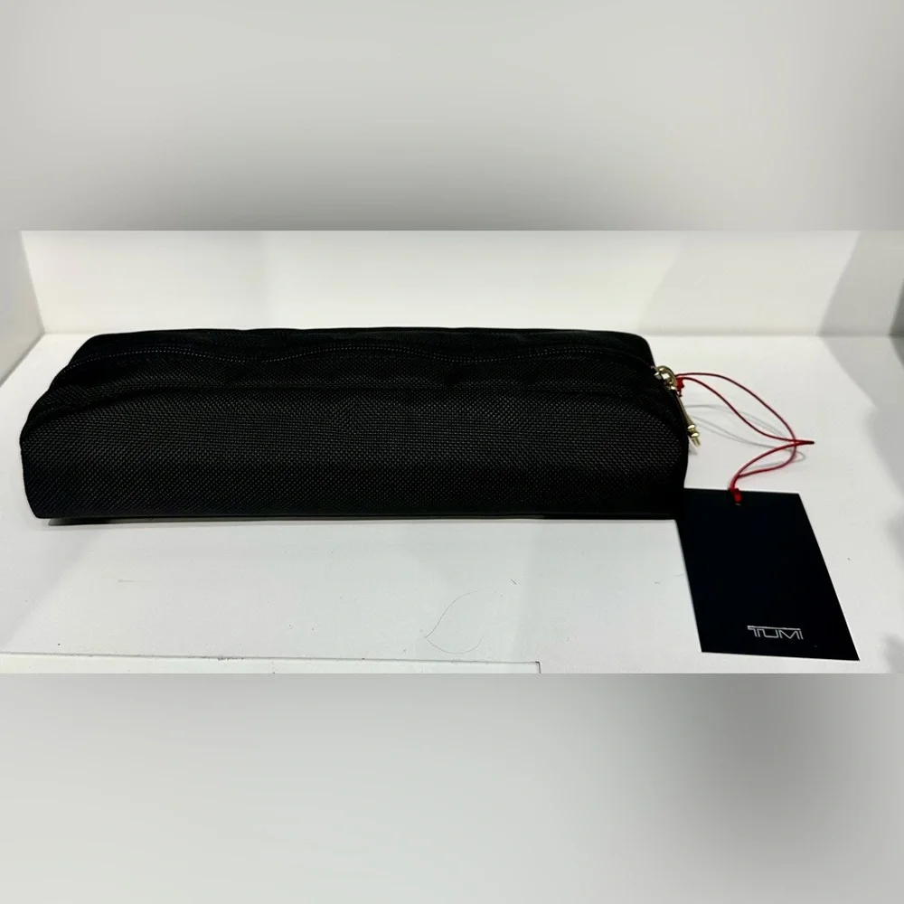 NWT Tumi Travel Accessory Zipper Cord Pouch Bag Black Gold Tone Hardware